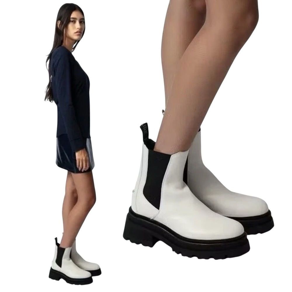NIB Zadig & Voltaire Boots sz 10 (41) Ride Chelsea Leather Boots in White Ice